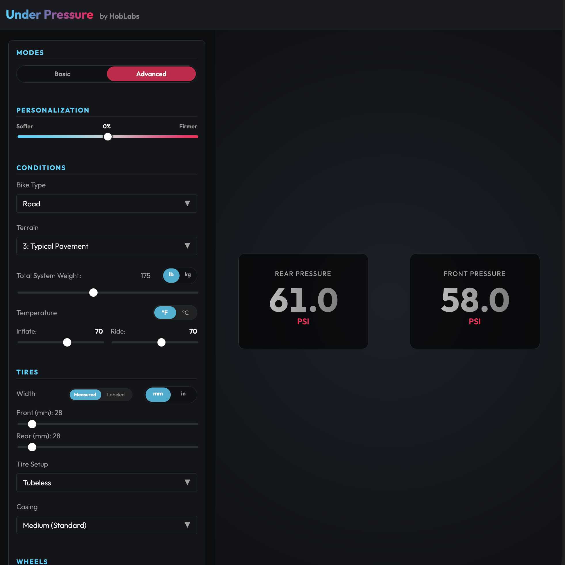 Bicycle Tire Pressure Calculator